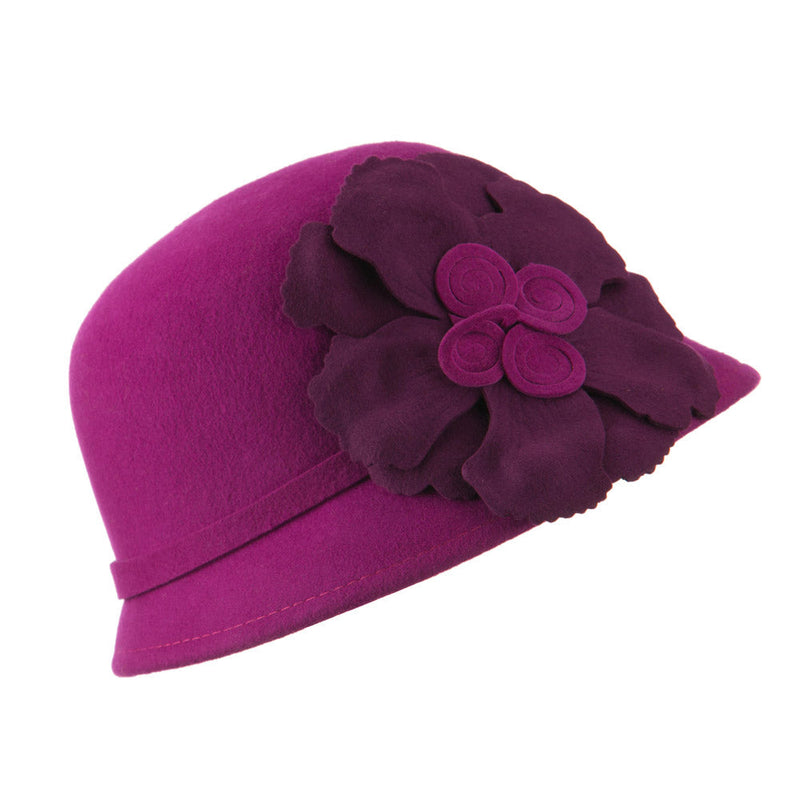 Flat Flower Wool Felt Cloche Hat