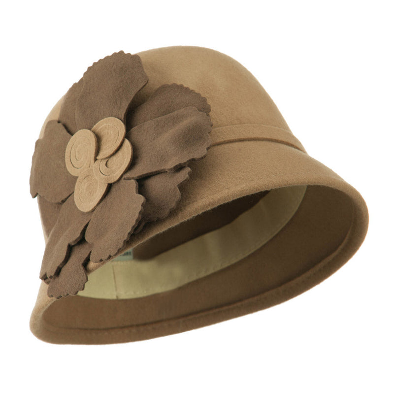 Flat Flower Wool Felt Cloche Hat