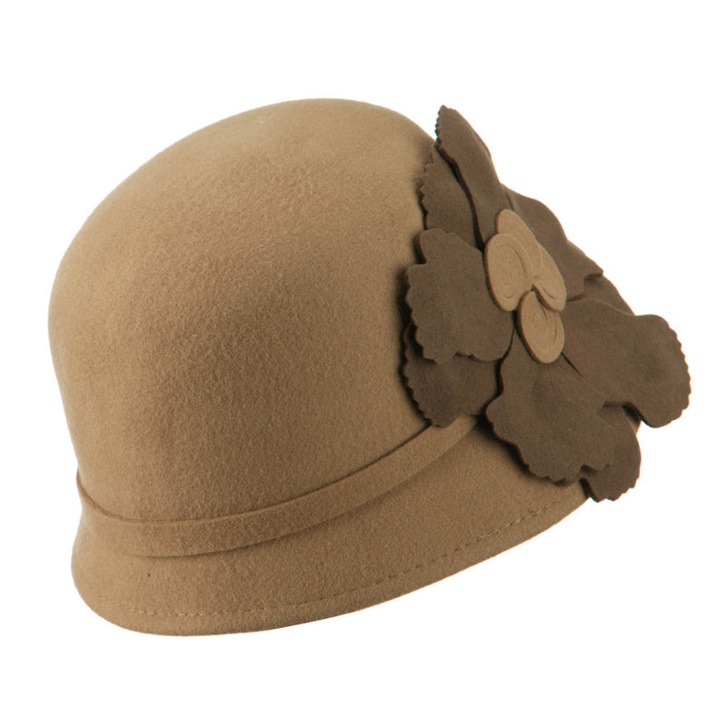 Flat Flower Wool Felt Cloche Hat