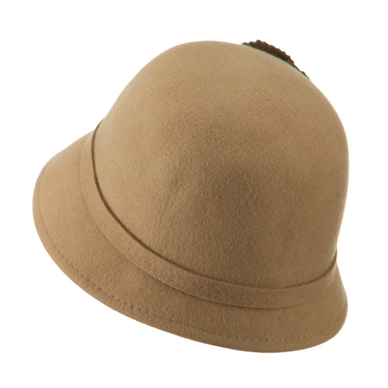 Flat Flower Wool Felt Cloche Hat