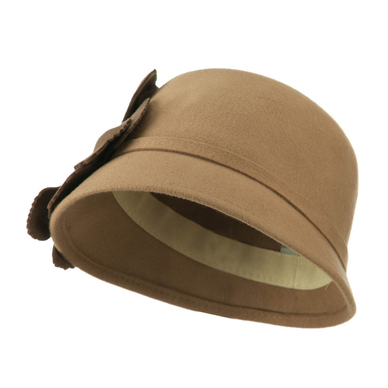 Flat Flower Wool Felt Cloche Hat