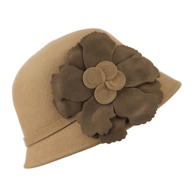 Flat Flower Wool Felt Cloche Hat