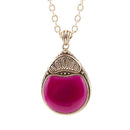 Flamenco Pink Magenta Agate Golden Pendant Necklace