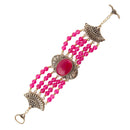Flamenco Pink Magenta Agate Golden Statement Bracelet