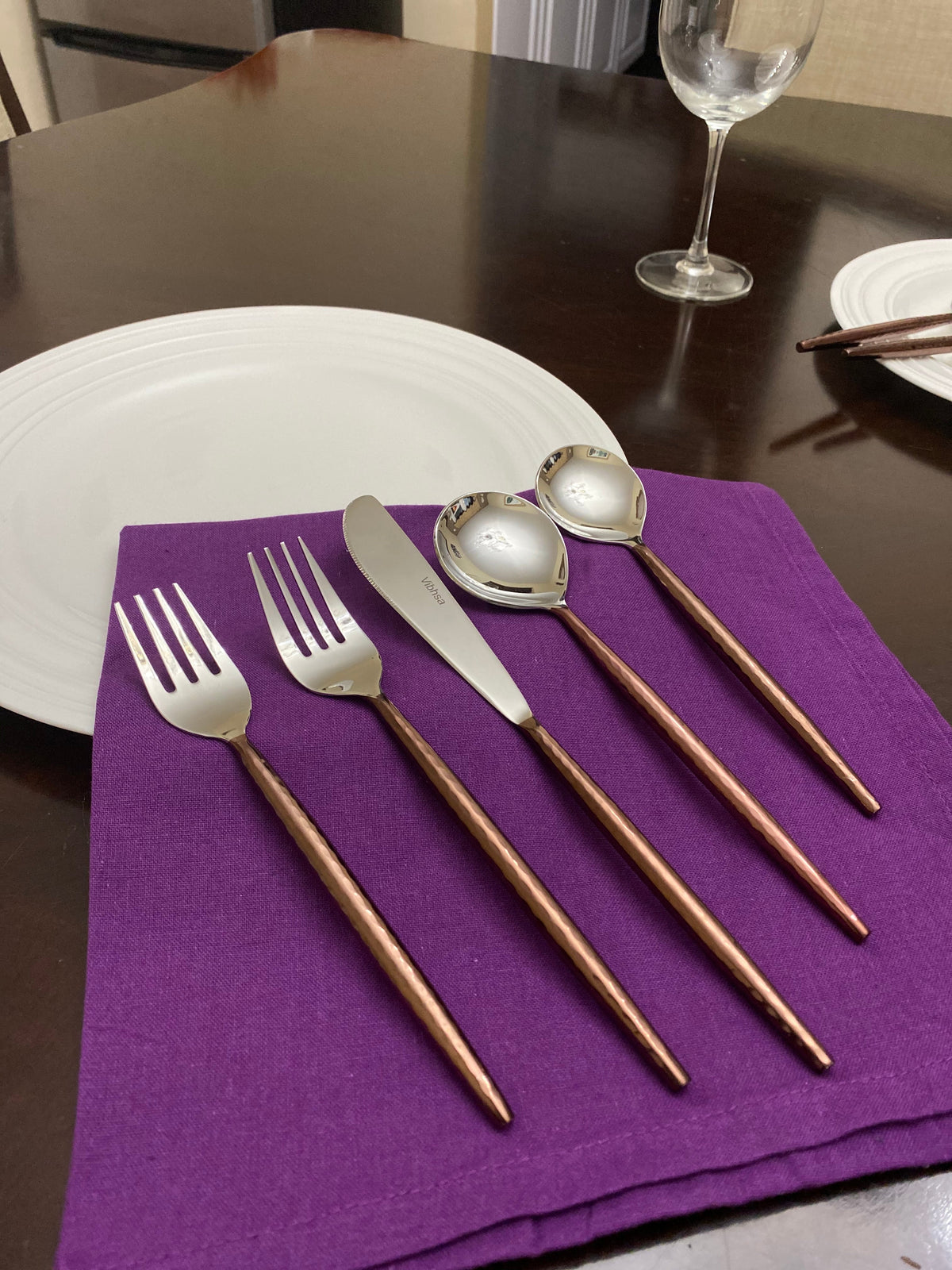 Hammered Stainless Steel Flatware 20-PC Set-Brown, photo 3 of 5