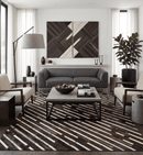 Genuine Leather Hair-On Flatweave Area Rug in Brown Tan and Ivory Multiple Sizes
