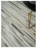 Flatweave Hairon Genuine Leather 5x8, 8x10 and 9x12 Stripe Design Beige and Ivory Area Rug | LR18