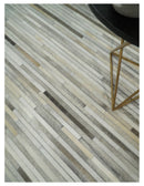 Leather Hairon Beige Ivory Area Rug Stripe Flatweave 5x8 8x10