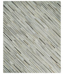 Flatweave Hairon Genuine Leather 5x8, 8x10 and 9x12 Stripe Design Beige and Ivory Area Rug | LR18