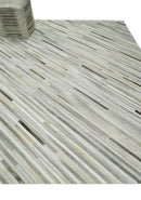 Flatweave Hairon Genuine Leather 5x8, 8x10 and 9x12 Stripe Design Beige and Ivory Area Rug | LR18