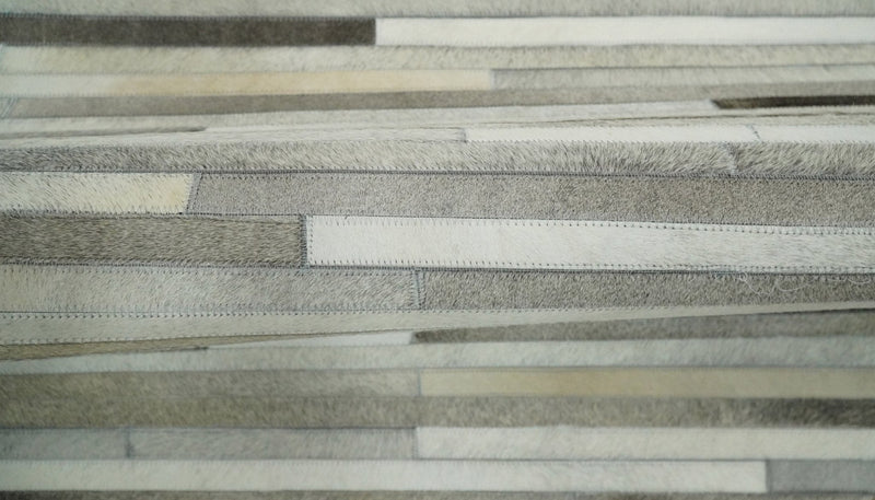 Flatweave Hairon Genuine Leather 5x8, 8x10 and 9x12 Stripe Design Beige and Ivory Area Rug | LR18