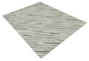 Flatweave Hairon Genuine Leather 5x8, 8x10 and 9x12 Stripe Design Beige and Ivory Area Rug | LR18