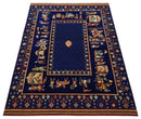 Navy Blue Hand Spun Wool Soumak Indian Flatwoven Rug - 5x7