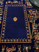 Navy Blue Hand Spun Wool Soumak Indian Flatwoven Rug - 5x7