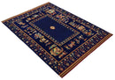 Navy Blue Hand Spun Wool Soumak Indian Flatwoven Rug - 5x7