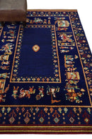 Navy Blue Hand Spun Wool Soumak Indian Flatwoven Rug - 5x7