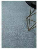 Flatwoven 8x10 Hand Made Silver Modern Minimalist Art Silk and Wool Rug by The Rug Decor