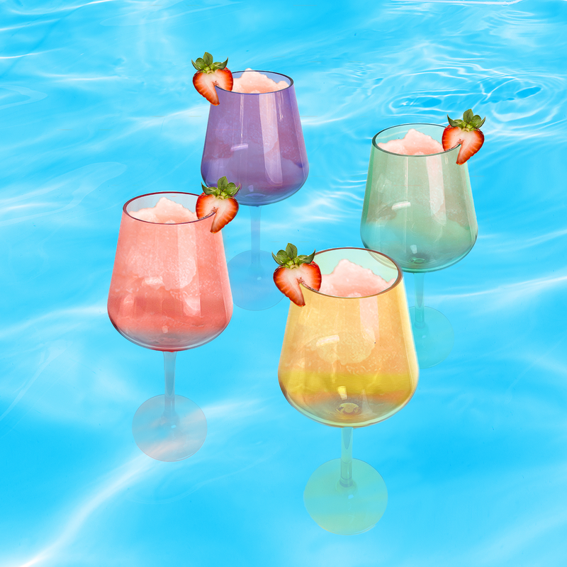 Floating Wine Glasses for Pool - Set of 2-15 OZ Shatterproof Poolside Wine Glasses, Tritan Plastic Reusable Stemware, Beach Outdoor Cocktail, Wine, Champagne, Water Glassware - Spring Summer (Green)