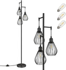 Floor Lamp Matches Industrial, Farmhouse & Rustic Living Rooms – Standing Tree Lamp with 3 Elegant Cage Heads & Edison LED Bulbs
