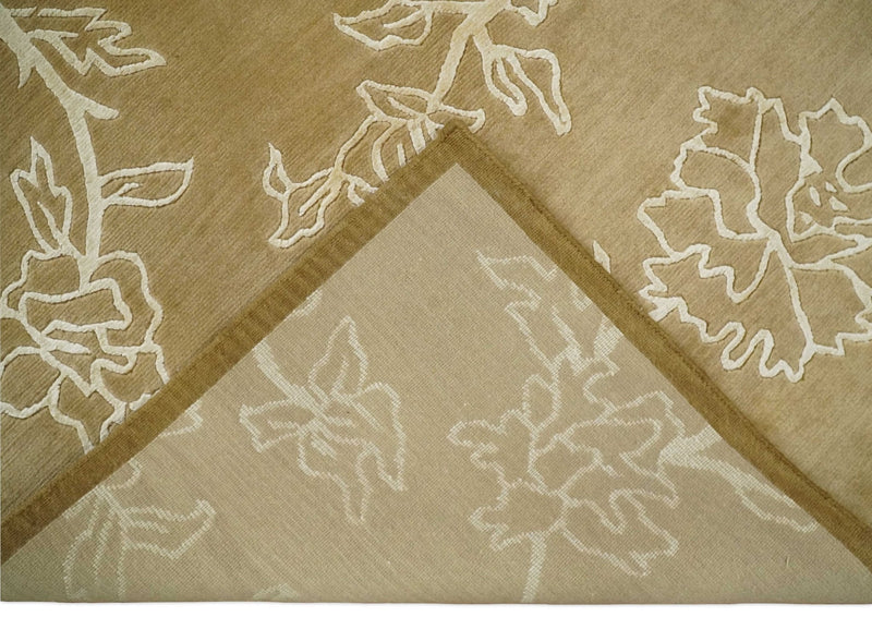 Contemporary Floral 6x8 Brown and Ivory Wool Hand Woven Rug | HL6