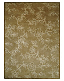 Contemporary Floral 6x8 Brown and Ivory Wool Hand Woven Rug | HL6