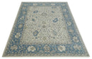 Hand Tufted Premium Wool Area Rug Modern Oushak Antique Floral Beige and Blue 8x10