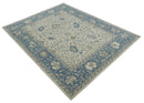 Hand Tufted Premium Wool Area Rug Modern Oushak Antique Floral Beige and Blue 8x10