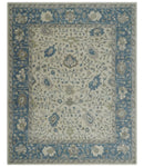 Floral 8x10 Hand Tufted Beige and Blue Modern Oushak Rug