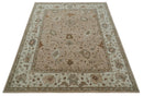 Floral 8x10 Hand Tufted Peach, Ivory and Olive Modern Oushak Rug