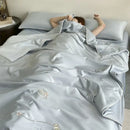 GobekUsa Bear Floral Embroidery Summer Blanket Set with Cooling Feel