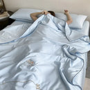 GobekUsa Bear Floral Embroidery Summer Blanket Set with Cooling Feel