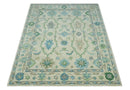Floral Beige, Gray, Blue and Green Oriental Oushak Hand Tufted 8x10 wool Area rug by The Rug Decor
