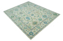 Floral Beige, Gray, Blue and Green Oriental Oushak Hand Tufted 8x10 wool Area rug by The Rug Decor