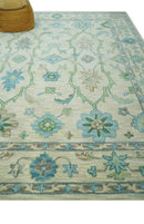 Floral Beige, Gray, Blue and Green Oriental Oushak Hand Tufted 8x10 wool Area rug by The Rug Decor