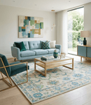 Beige Gray Blue Green Oriental Oushak Hand Tufted Wool Area Rug