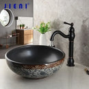 GobekUsa Black Ceramics Sink with Hand-Painted Waterfall Design and Brass Faucet