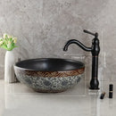 GobekUsa Black Ceramics Sink with Hand-Painted Waterfall Design and Brass Faucet