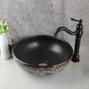 GobekUsa Black Ceramics Sink with Hand-Painted Waterfall Design and Brass Faucet