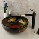 GobekUsa Black Ceramic Hand-Painted Washbasin with Swivel Brass Faucet