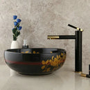 GobekUsa Black Ceramic Hand-Painted Washbasin with Swivel Brass Faucet