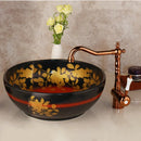 GobekUsa Black Ceramic Hand-Painted Washbasin with Swivel Brass Faucet