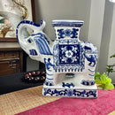 GobekUsa Elephant Statue, Blue & White Ceramic Table Accessory, Home Decor