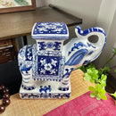 GobekUsa Elephant Statue, Blue & White Ceramic Table Accessory, Home Decor