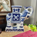 GobekUsa Elephant Statue, Blue & White Ceramic Table Accessory, Home Decor