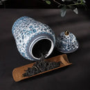 GobekUsa Blue White Ceramic Enamel General Jar Tea Canister Desk Flower Texture Pot