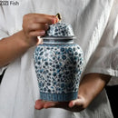 GobekUsa Blue White Ceramic Enamel General Jar Tea Canister Desk Flower Texture Pot