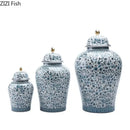 GobekUsa Blue White Ceramic Enamel General Jar Tea Canister Desk Flower Texture Pot