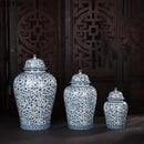 GobekUsa Blue White Ceramic Enamel General Jar Tea Canister Desk Flower Texture Pot