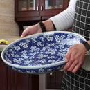 GobekUsa Blue and White Porcelain Serving Plate - Elegant Chinese Tableware for Spaghetti, Roast Turkey, and More