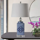 GobekUsa Blue White Porcelain Table Lamp Hat-Covered Jar Bedroom Living Room